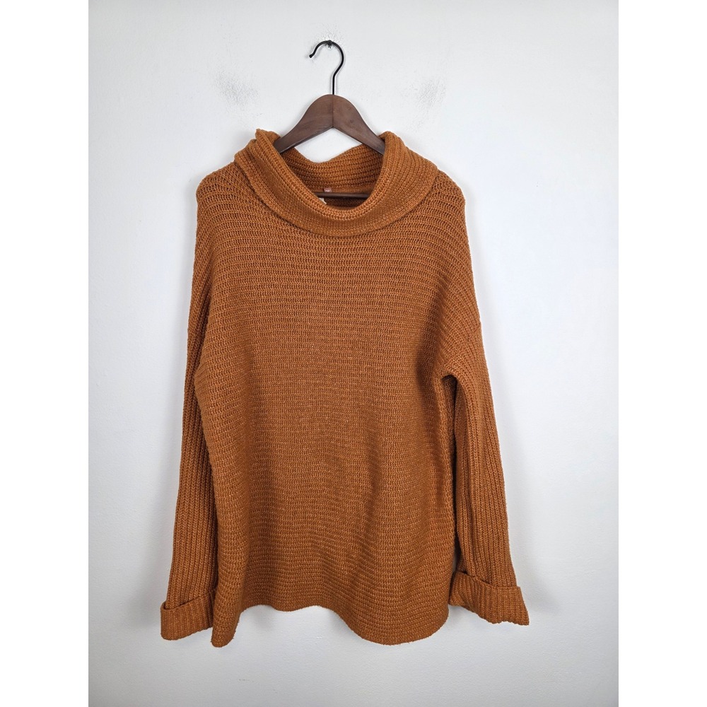 Pilcro Anthropologie Burnt Orange Cowl Neck Oversized Knit Sweater Small‎